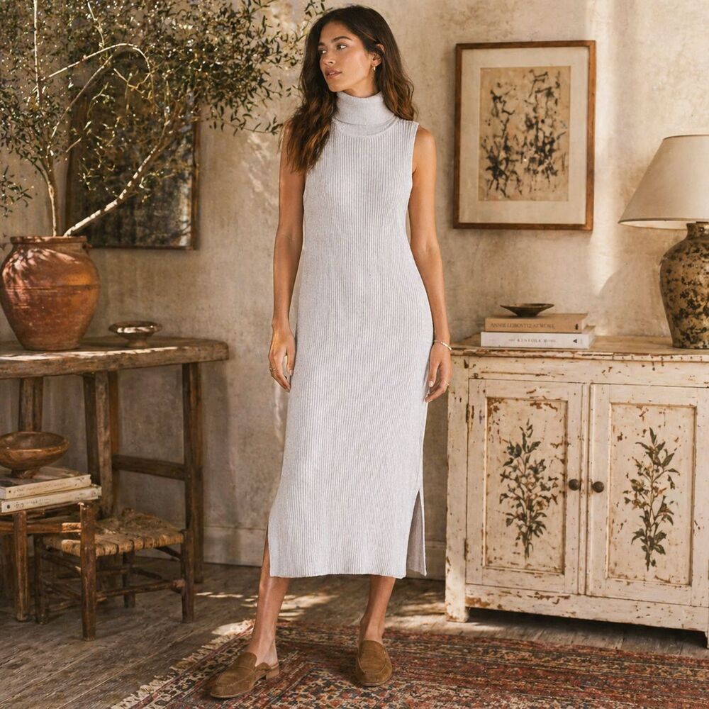 ANTHROPOLOGIE DAILY Practice Women's Turtleneck Midi Dress SMALL Gray
